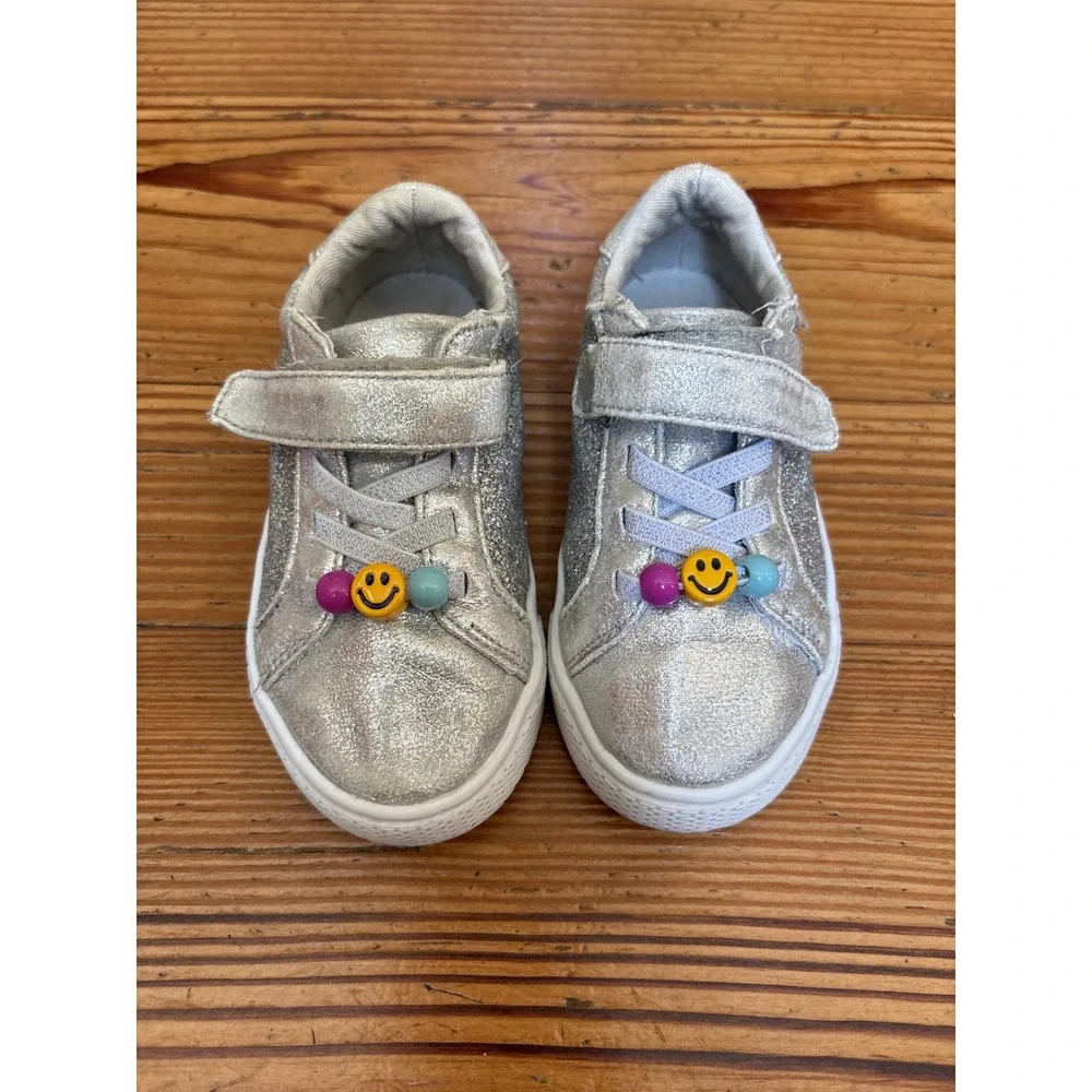 The‎ Children's Place Sneakers Kids Silver Glitter Smiley Face Beads SIZE 8
